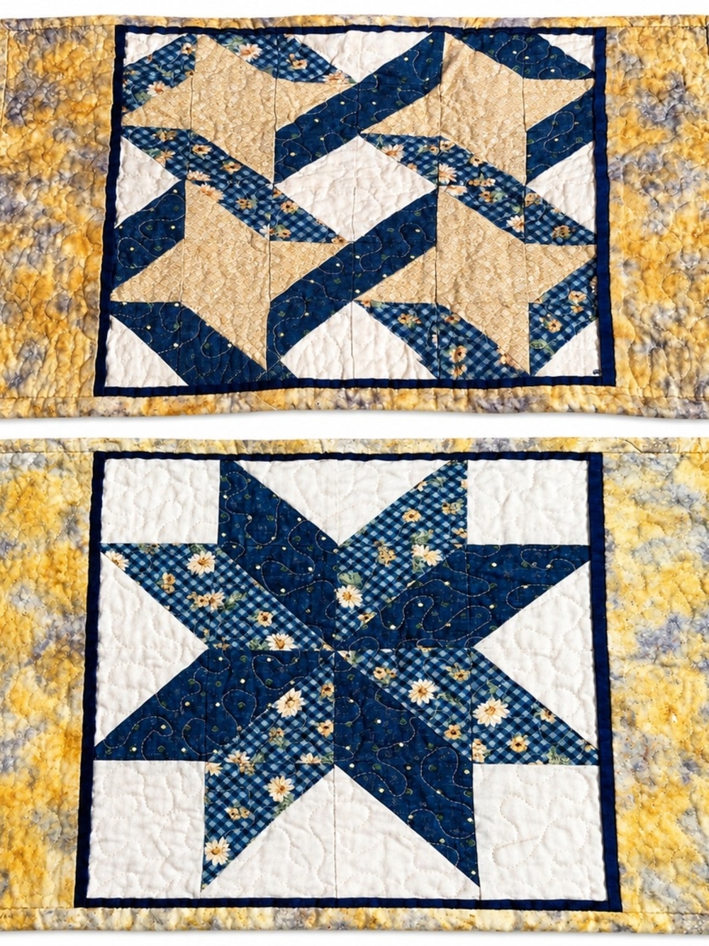 Handmade Star Patchwork Table Placematz Lot Of 2 Quilted